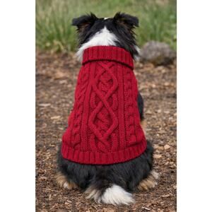Canine Styles Nantucket Cranberry Cable Knit Dog Coat Sweater Size 14 Inch New